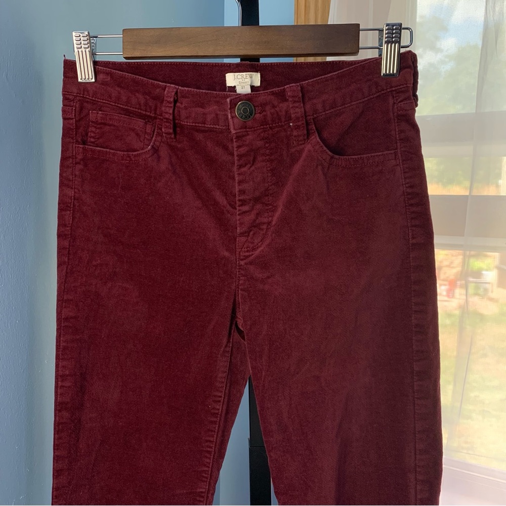 J. Crew Burgundy Velvet Stretch Pants - Picture 3 of 7